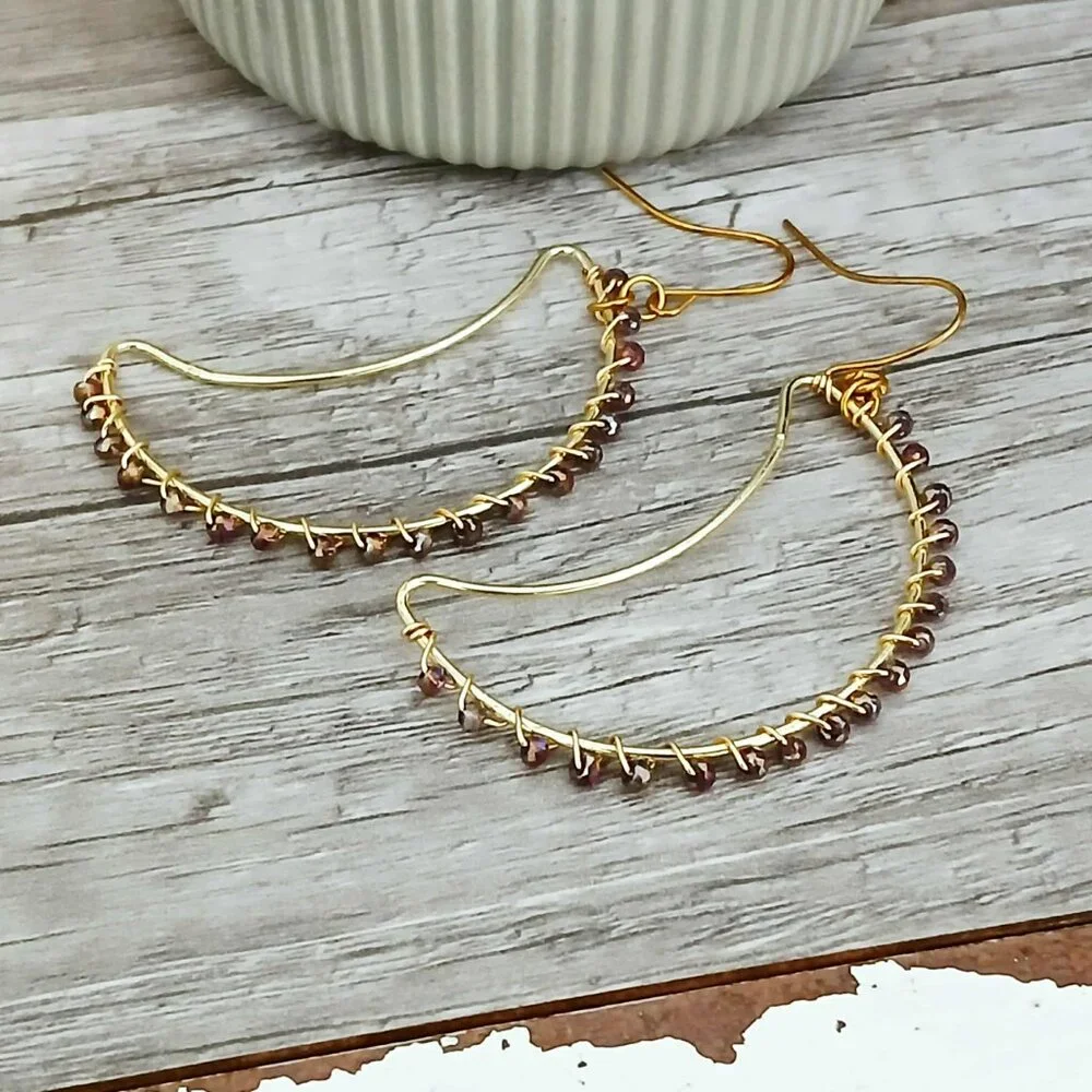 BOGO EARRINGS Gold Crescent Moon Beaded Dangle Earrings - 2.5" - Picture 10 of 11